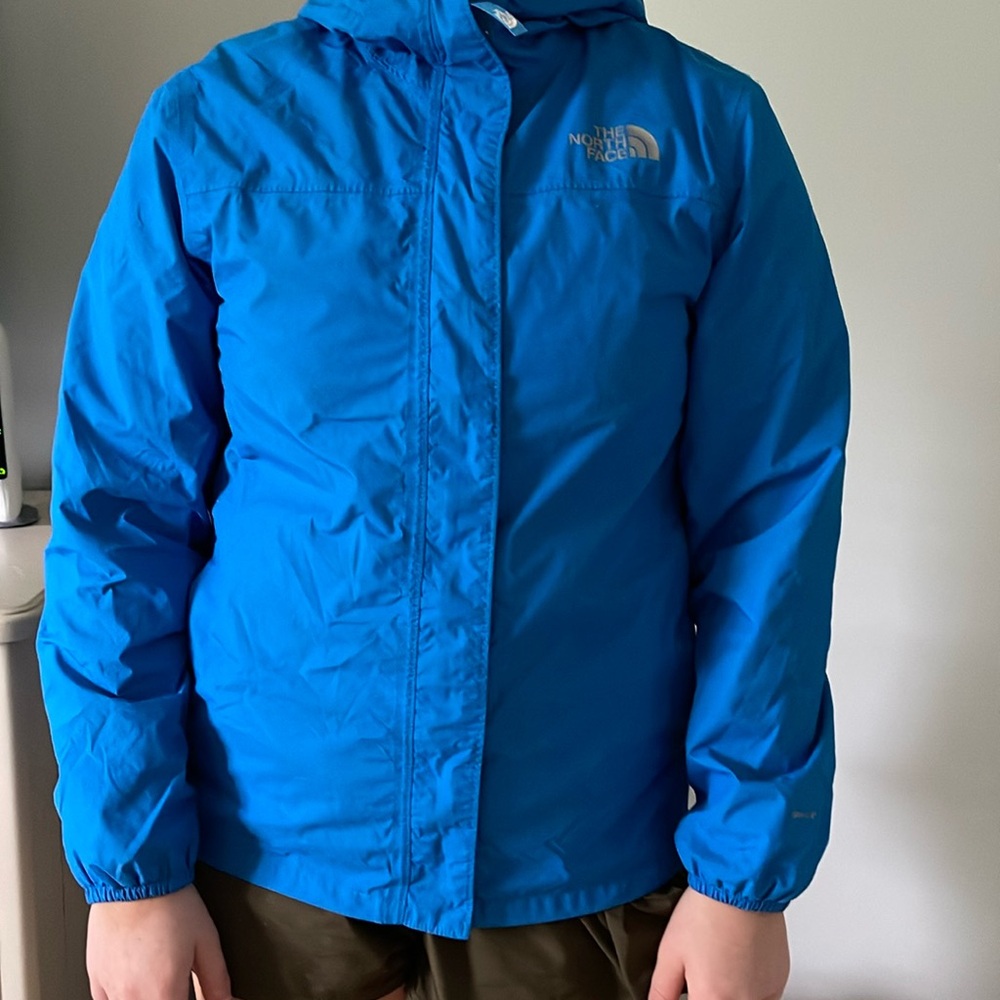 Girls XL North Face Blue Rain Jacket with Hood